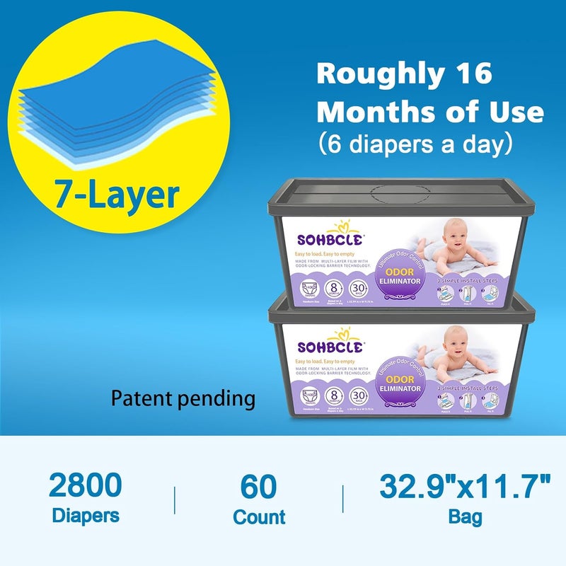 SOHBCLE Refills Compatible with Genie Easy Roll Signature Diaper Pail and Platinum Diaper Pail, Upgraded 60 Bags Hold up to 2800 Newborn Diapers, Extra Thickness Powerful Odor Control, Plant Scented - Image 5